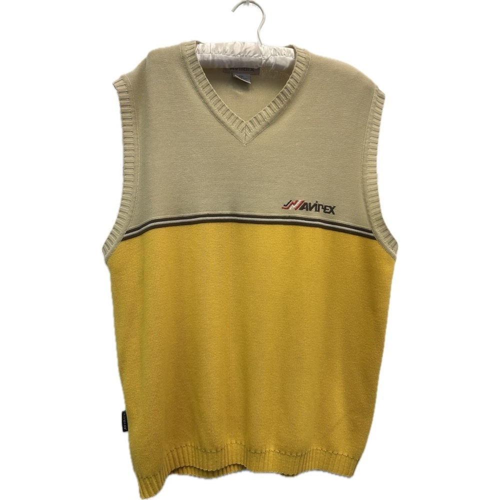 Iconic Avirex Men’s Sweater Vest with Logos on Chest and Back Made in Korea VTG